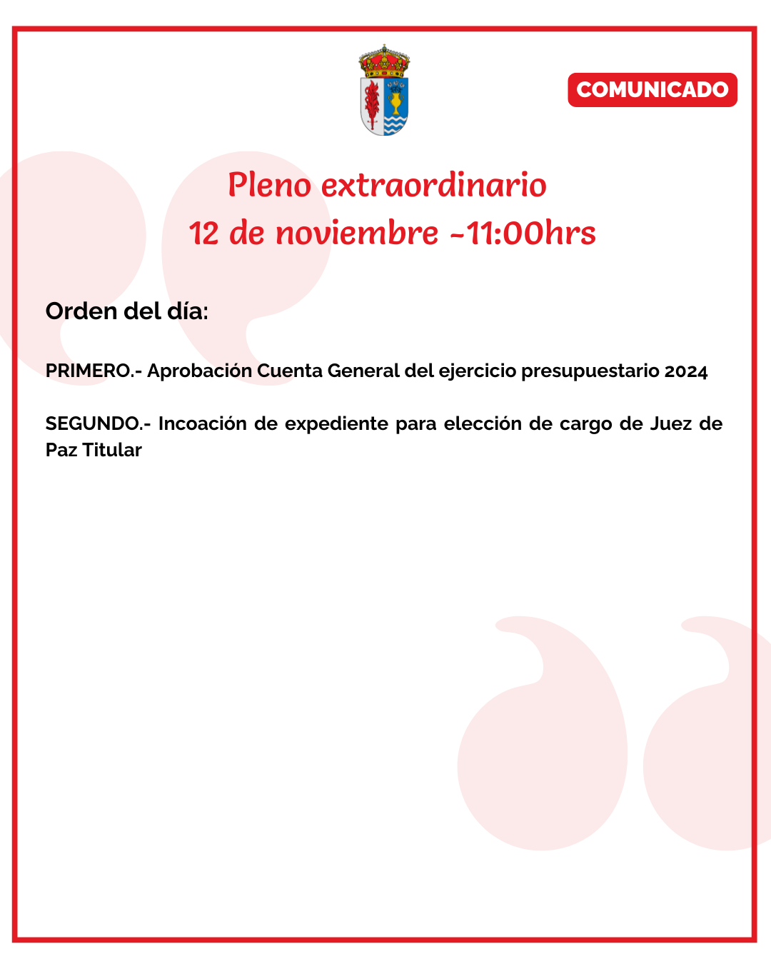 Pleno extraordinario 12 de noviembre – 11:00hrs