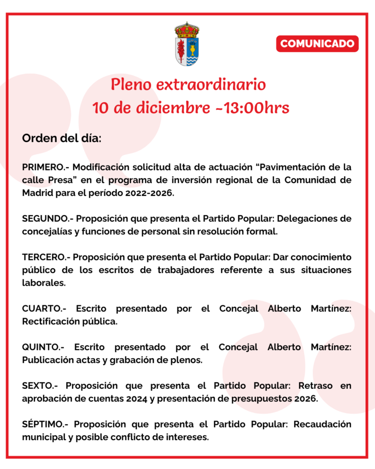 Pleno Extraordinario 10 de diciembre -13:00hrs