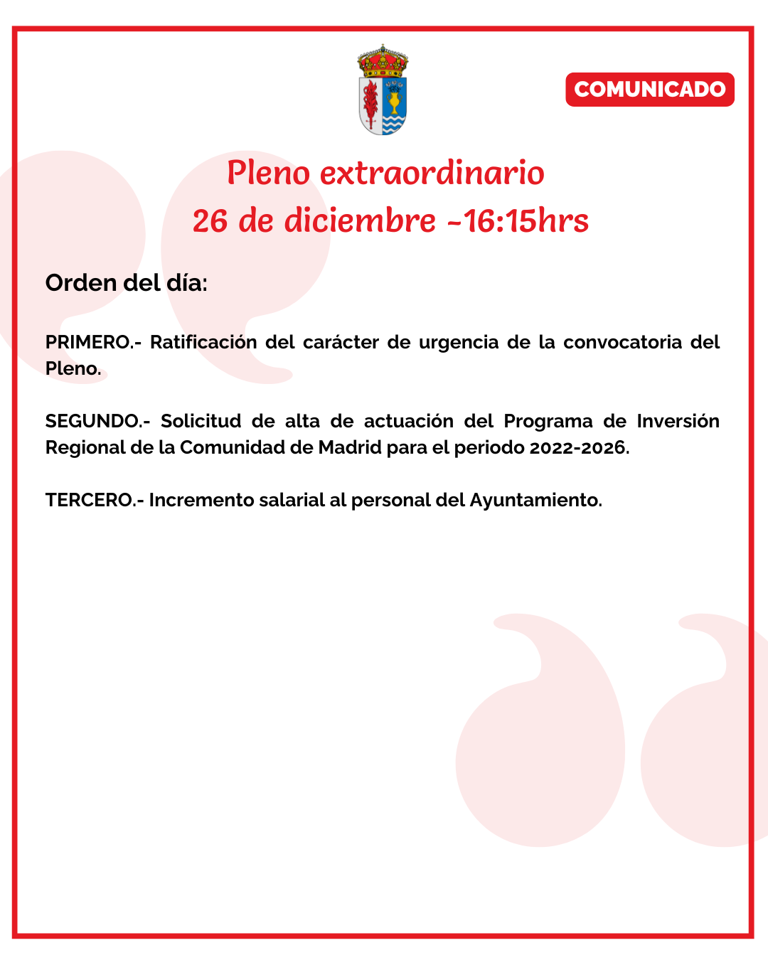 Pleno extraordinario – 26 de diciembre 16:15hrs