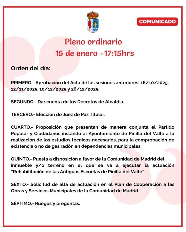 Pleno ordinario – 15 de enero 17:15hrs