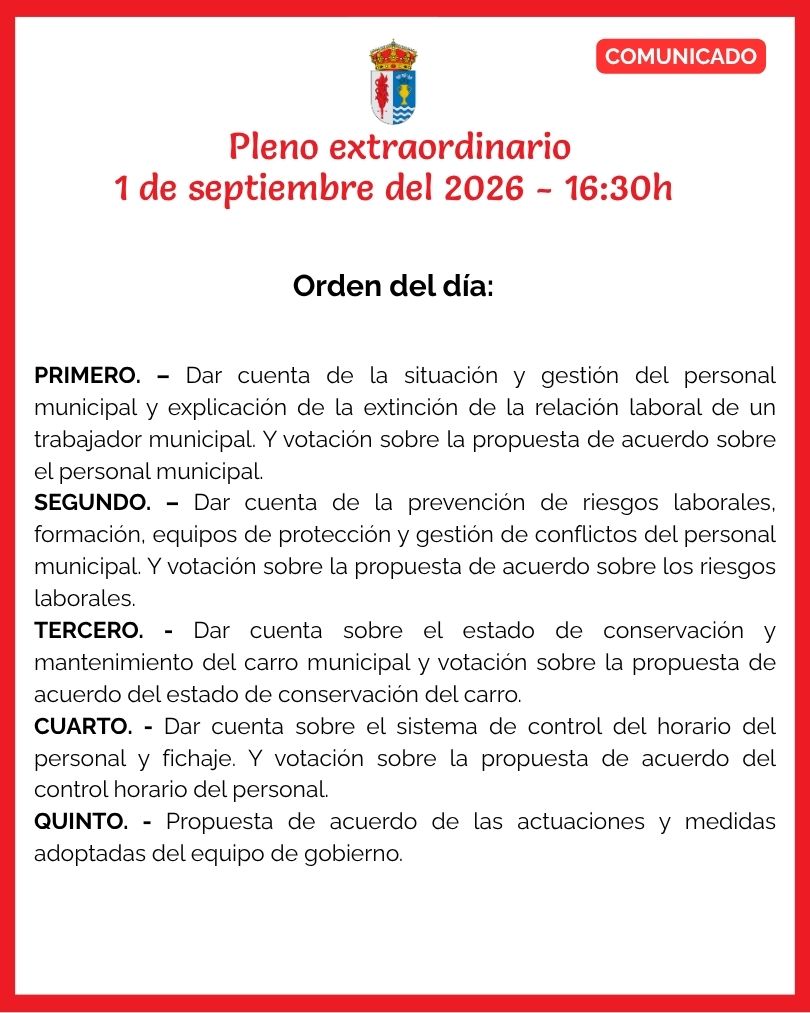 Pleno extraordinario – 1 de septiembre 16:30hrs