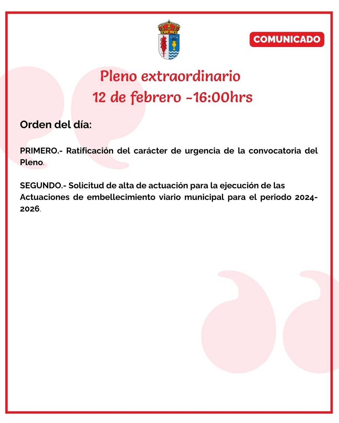 Pleno extraordinario – 12 de febrero16:00hrs