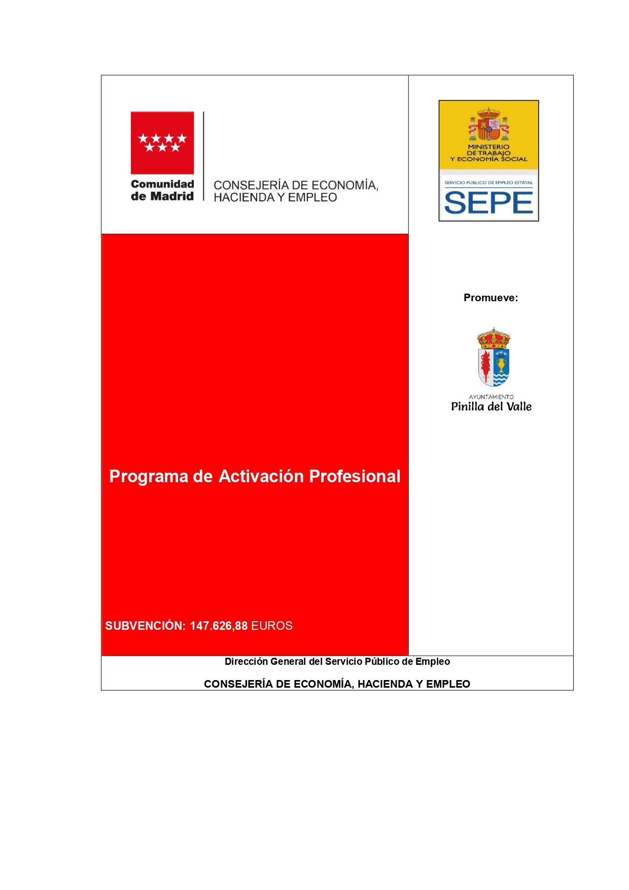 Programa de Activación Profesional – Consejería de Economía, Hacienda y Empleo