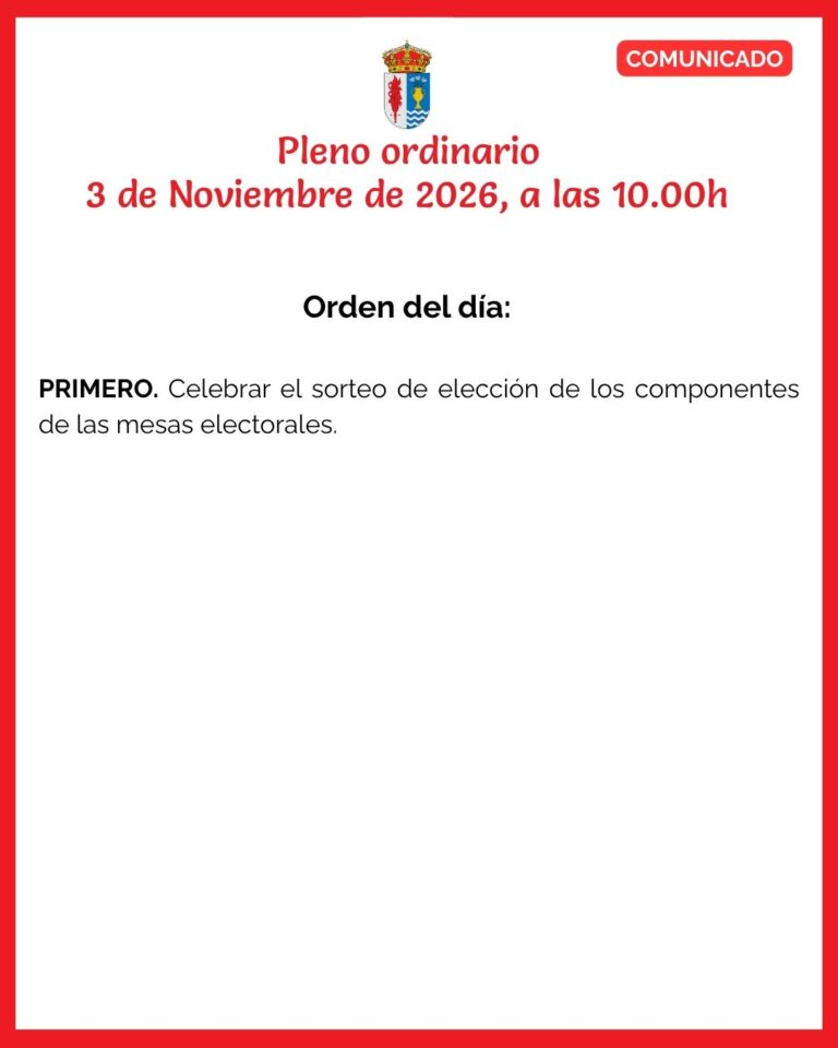 PLENO EXTRAORDINARIO- 3 de Noviembre , a las 10.00h