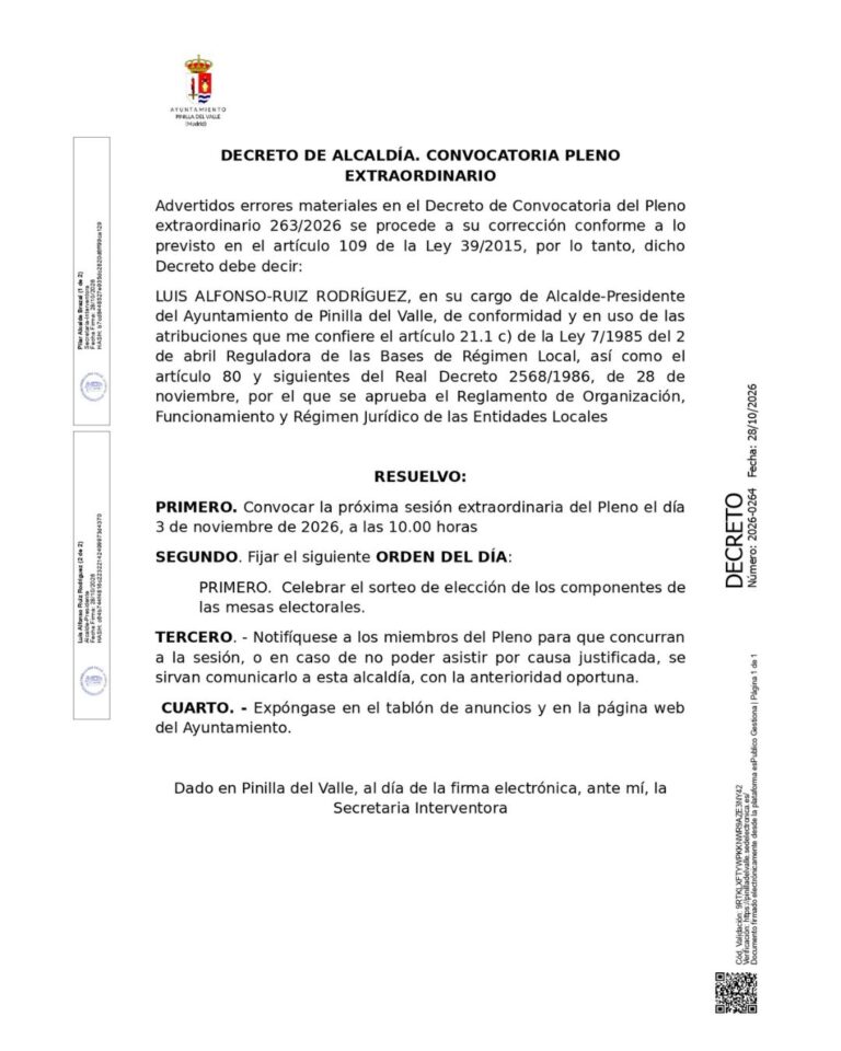 PLENO EXTRAORDINARIO 3 DE NOVIEMBRE DE 2026
